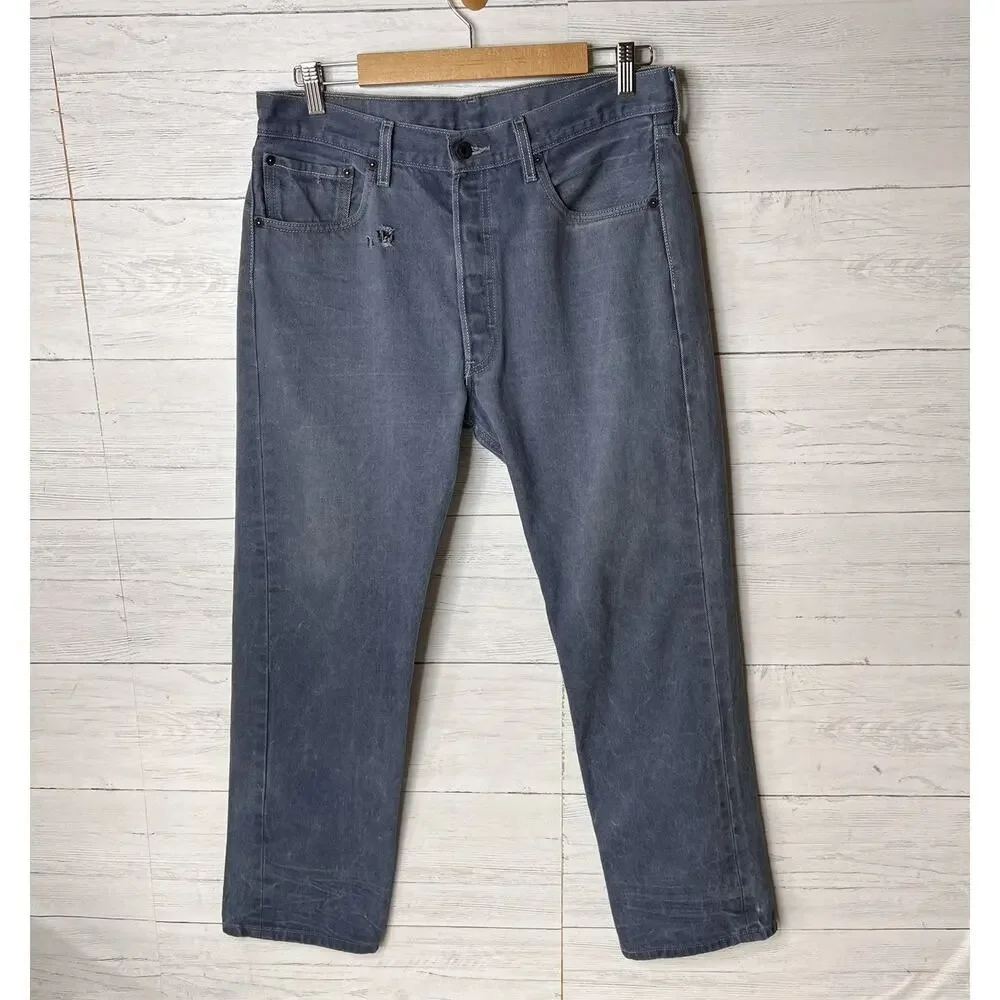 Levis Jeans Mens Size 34 X 30 Slate Blue Gray 501 Button Fly Straight Leg
